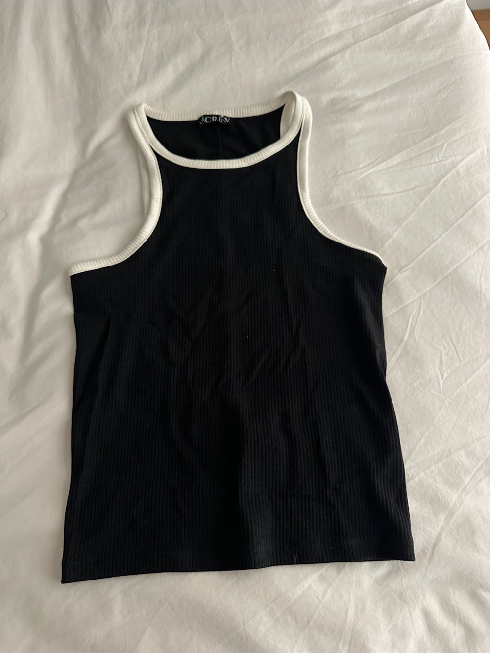 J. Crew Black Ribbed Tank with White Trim Racerback